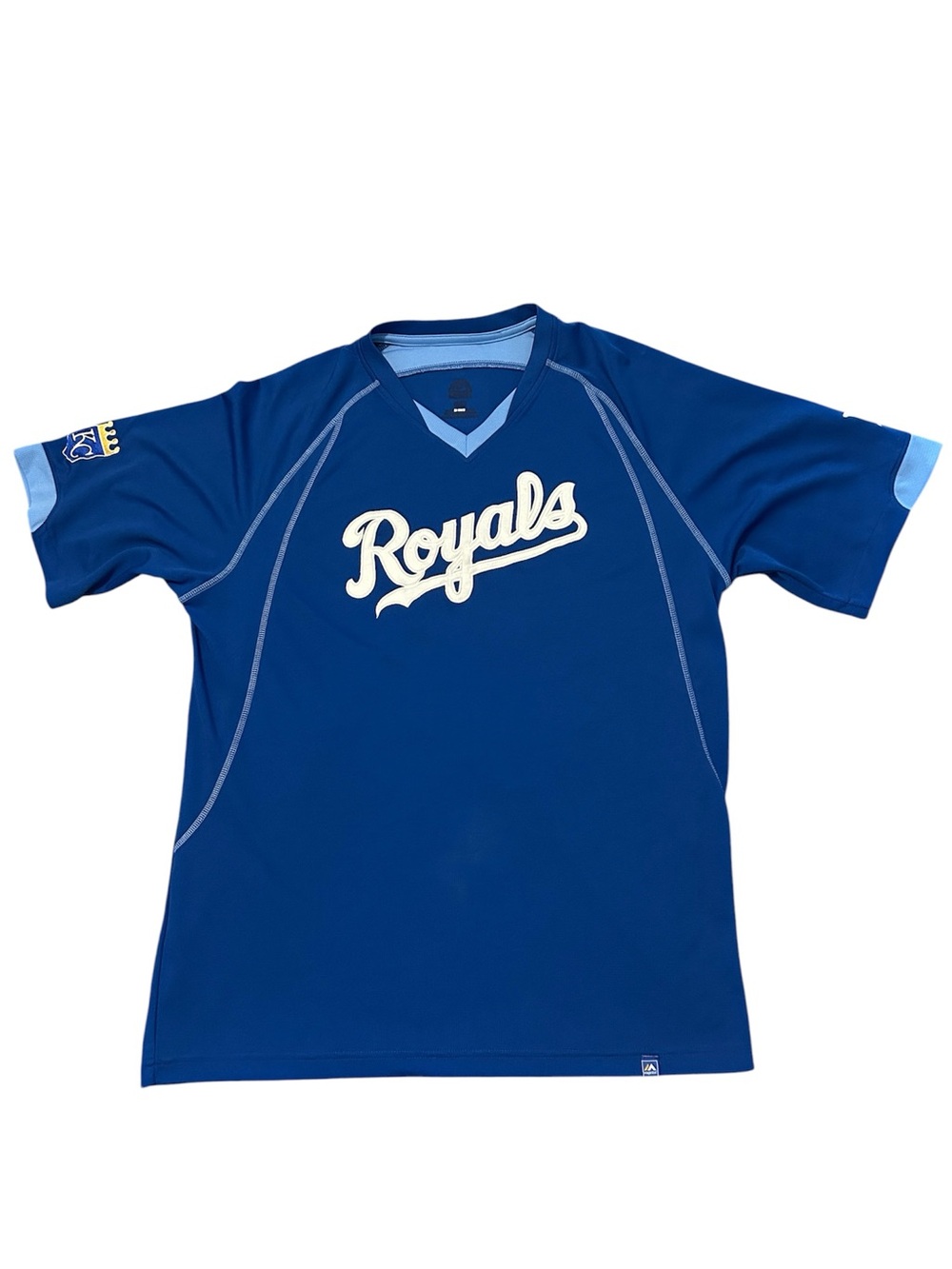 Kansas City Royals Blue V-Neck Athletic Jersey Shirt Majestic MLB